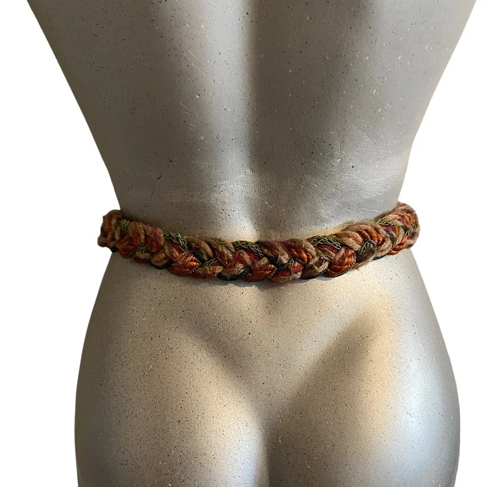 Vintage Braided Belt Cloth Bohemian Hippie Western Festival Multicolor Sz Small